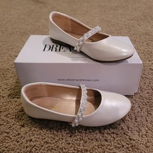 Girls Size 1 Ivory Dress/Ballet Shoes with Pearl and Rhinestone Strap